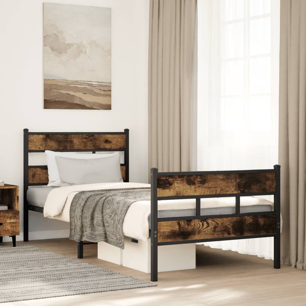 sengeramme uden madras 100x200 cm metal røget egetræsfarve
