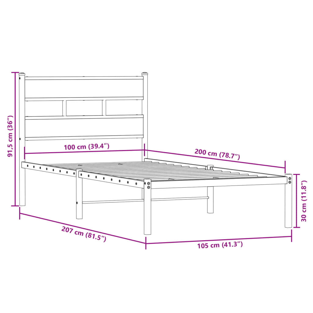 sengeramme uden madras 100x200 cm metal sonoma-eg