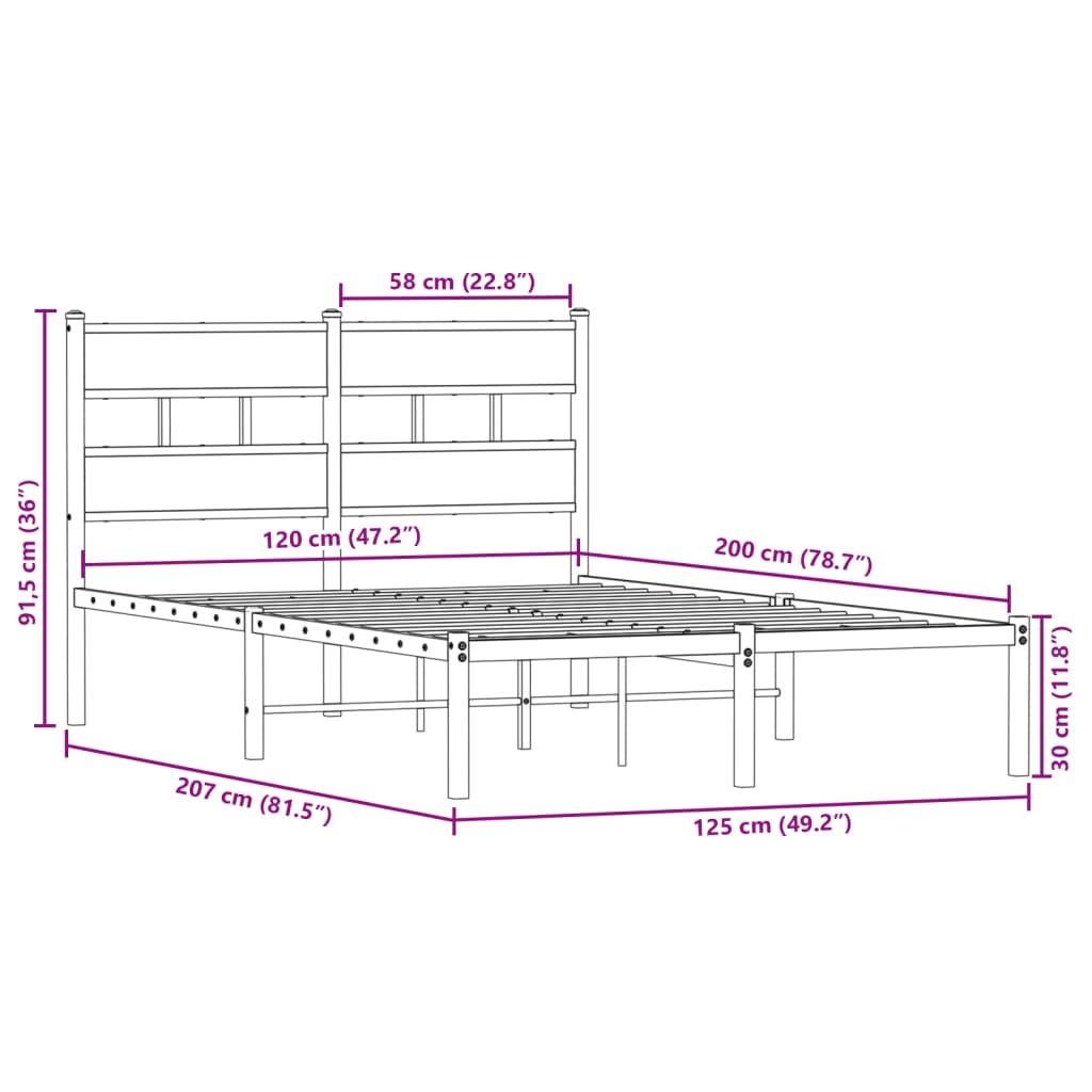 sengeramme uden madras 120x200 cm metal sonoma-eg