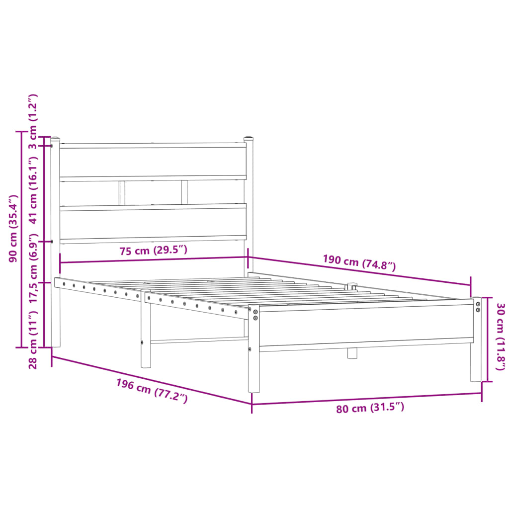 sengeramme m. sengegavl 75x190 cm uden madras sonoma-eg