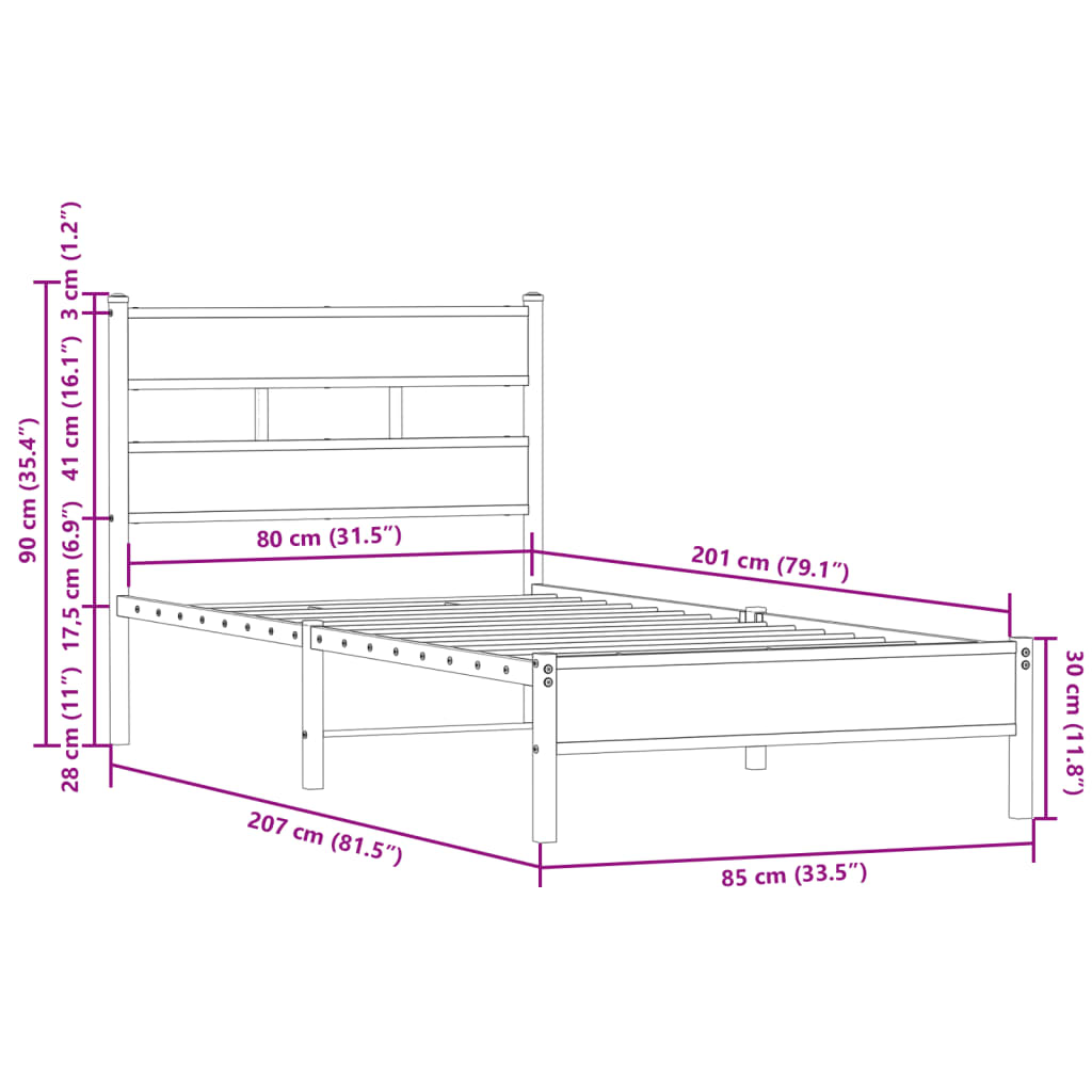 sengeramme m. sengegavl 80x200 cm uden madras sonoma-eg