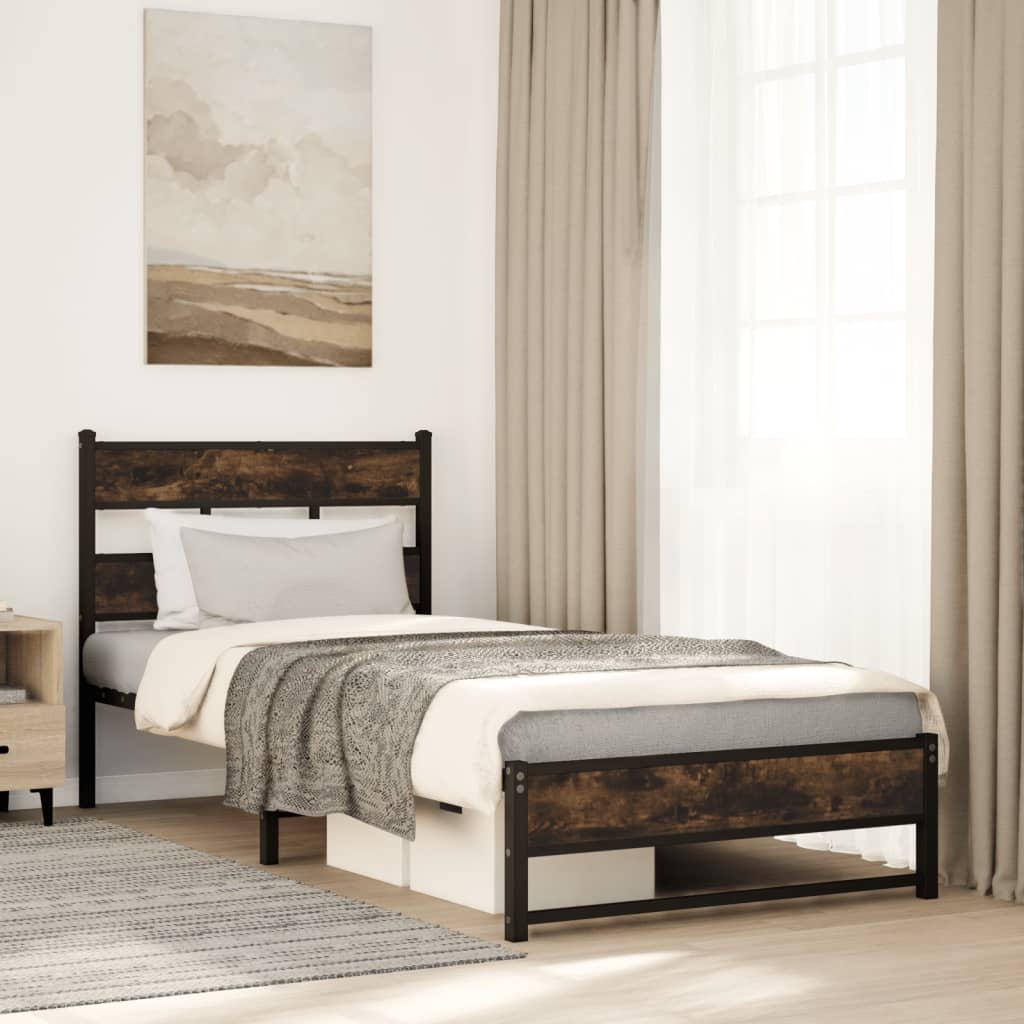 sengeramme uden madras 75x190 cm metal røget egetræsfarve