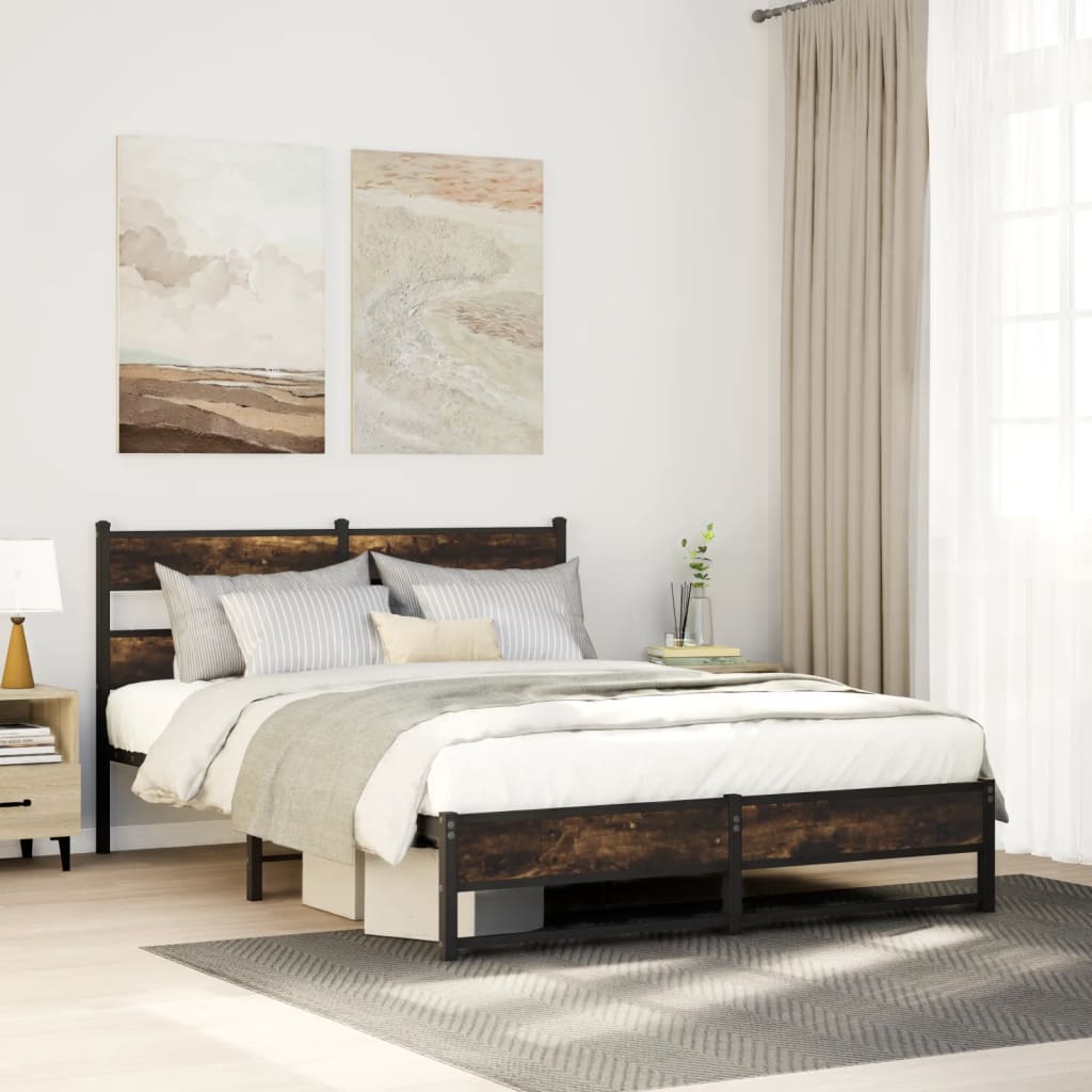 sengeramme uden madras 140x200 cm metal røget egetræsfarve