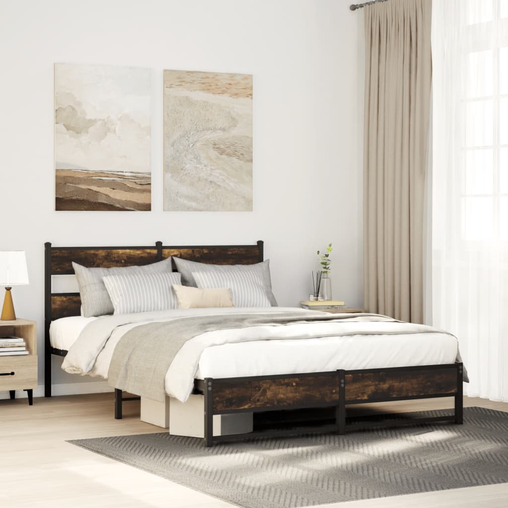 sengeramme uden madras 160x200 cm metal røget egetræsfarve