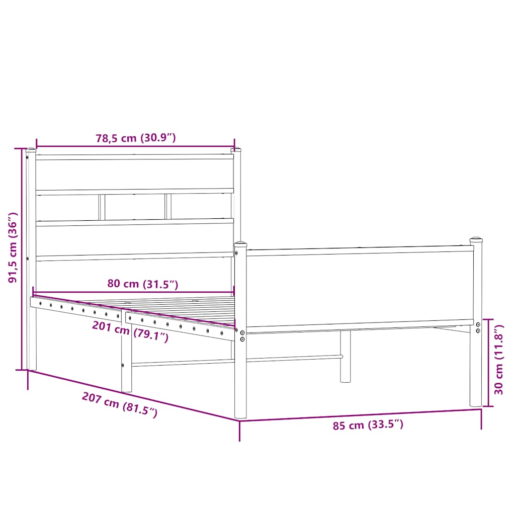 sengeramme 80x200 cm uden madras konstrueret træ sonoma-eg