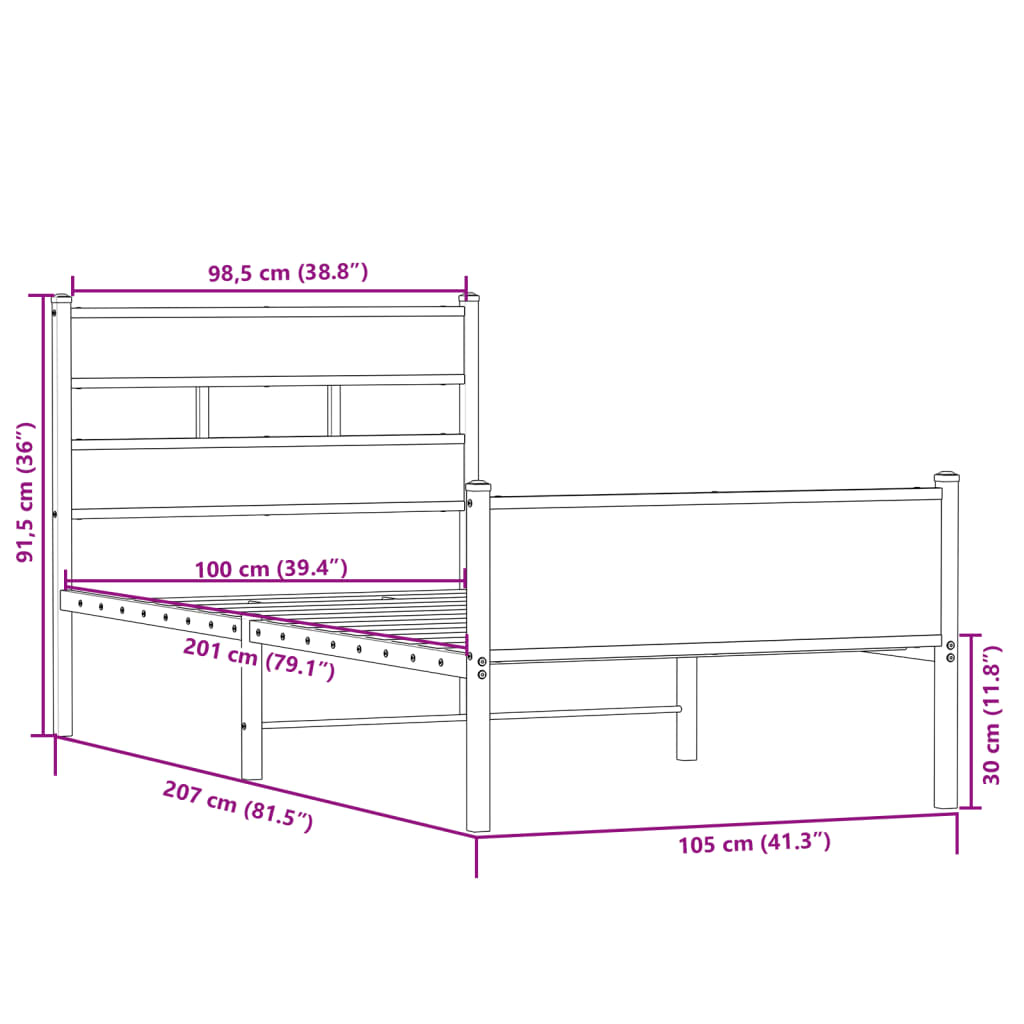 sengeramme 100x200 cm uden madras konstrueret træ sonoma-eg