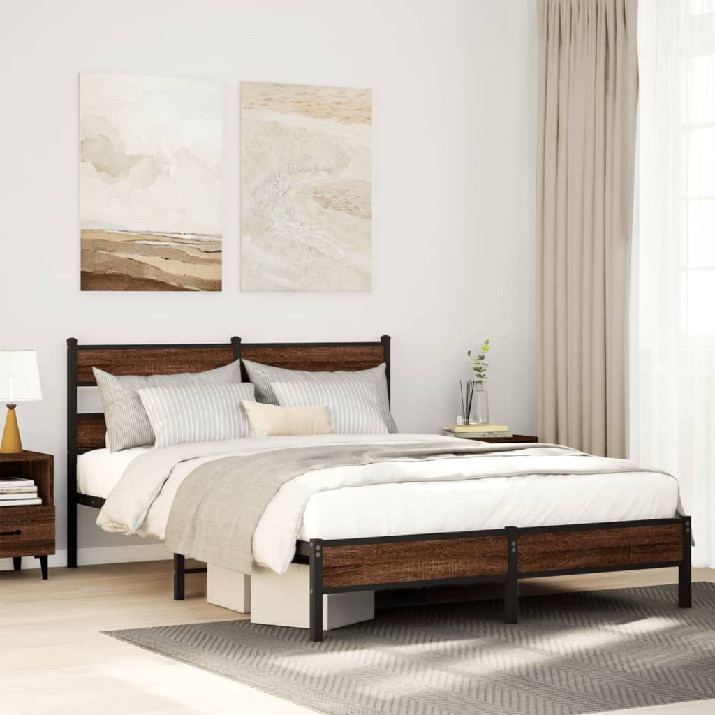 sengeramme 137x190 cm uden madras konstrueret træ brunt eg
