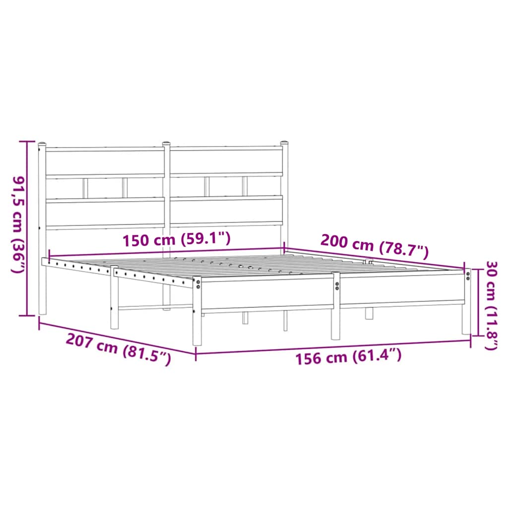 sengeramme 150x200 cm uden madras konstrueret træ brunt eg