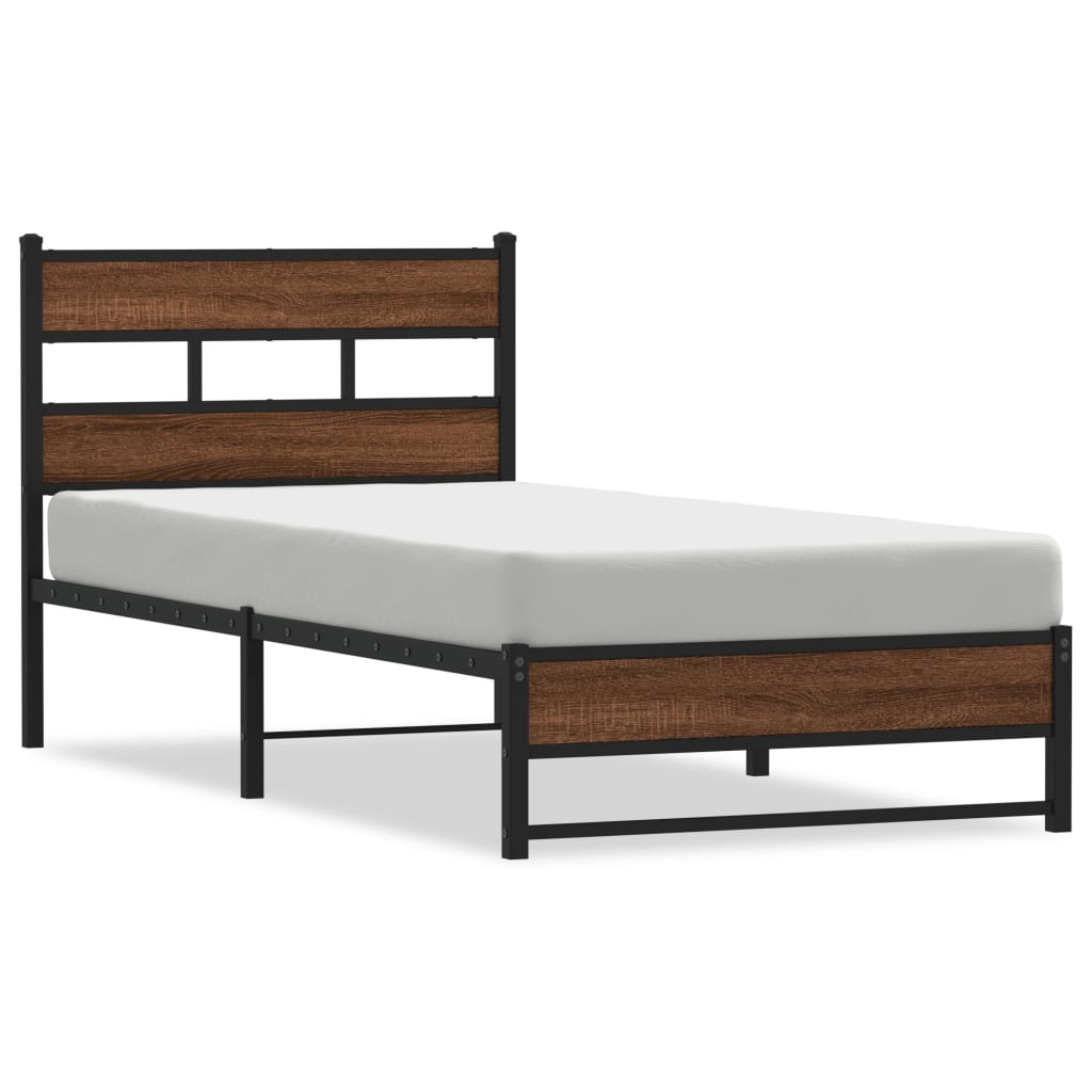sengeramme 100x190 cm uden madras metal brun egetræsfarve