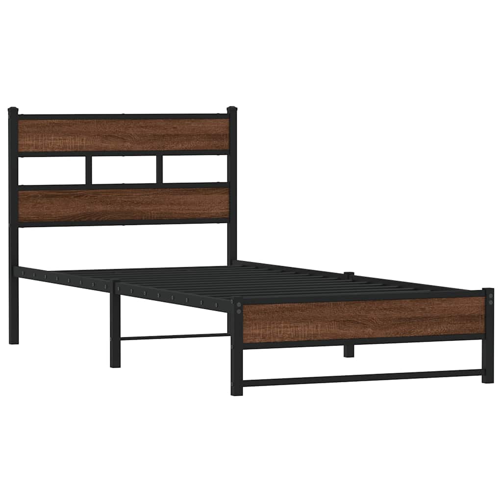 sengeramme 100x200 cm uden madras metal brun egetræsfarve