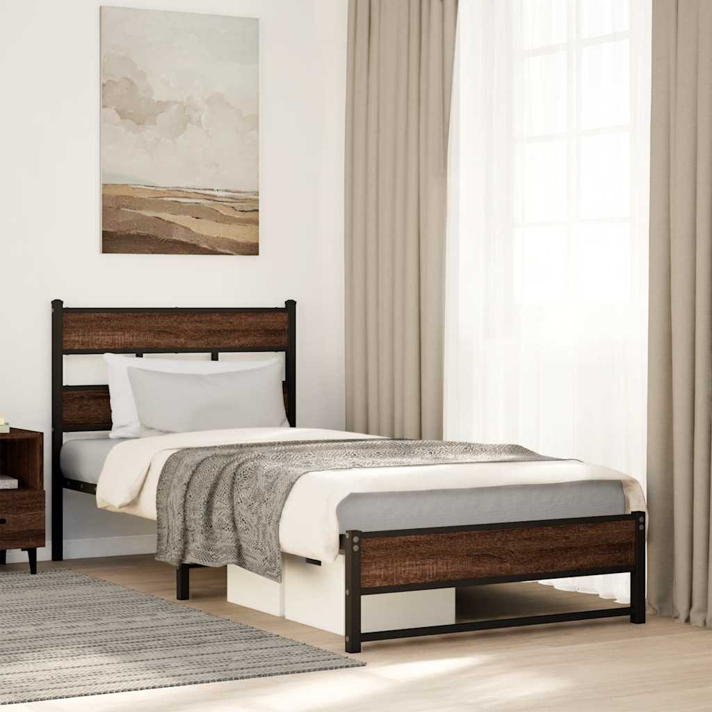 sengeramme 100x200 cm uden madras metal brun egetræsfarve