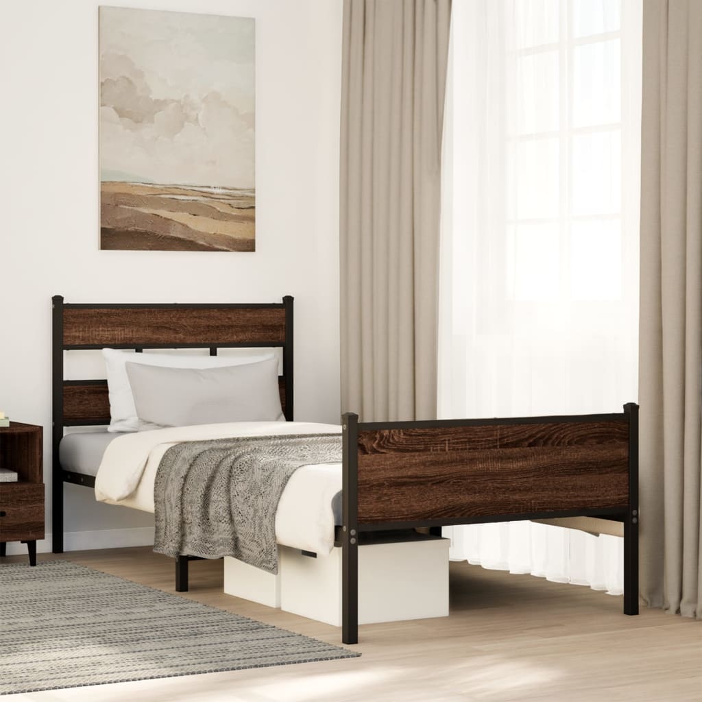 sengeramme 90x200 cm uden madras konstrueret træ brunt eg