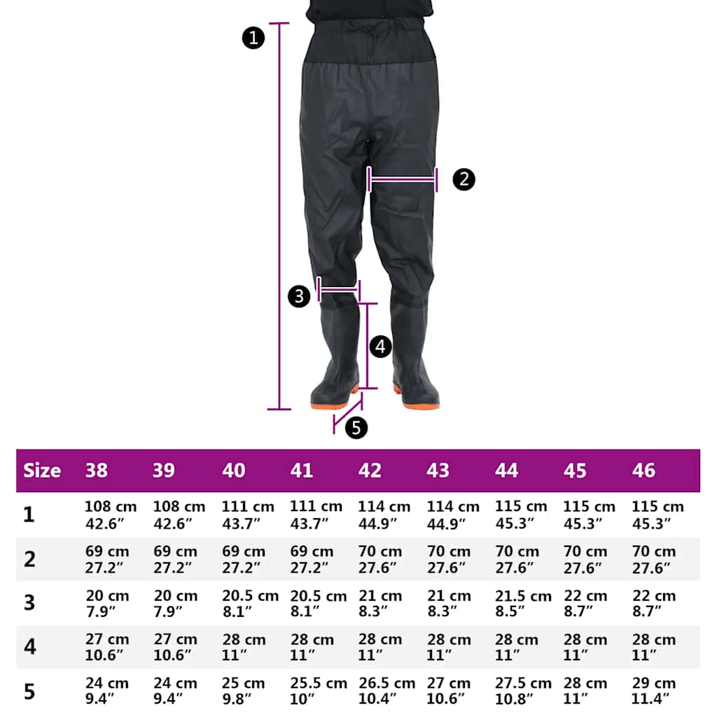 waist waders med støvler str. 42 sort