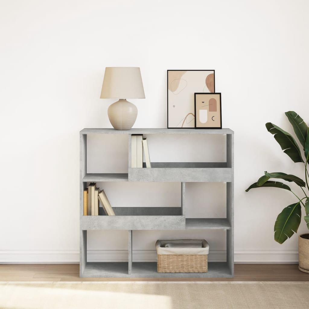 Bogreol/rumdeler 100×33×94,5 cm - betongrå reol med 6 rum