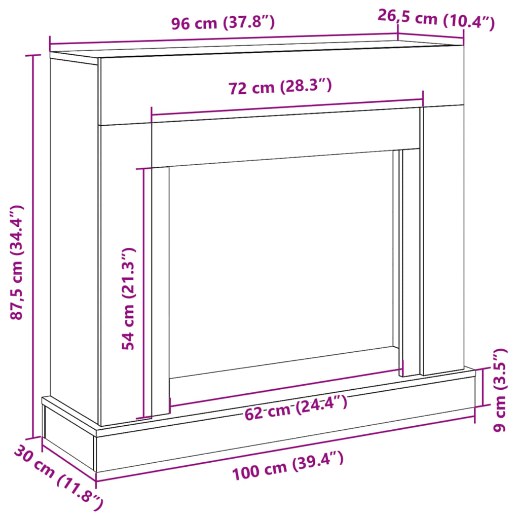 forsats til pejs 100x30x87,5 cm konstrueret træ brun egetræ