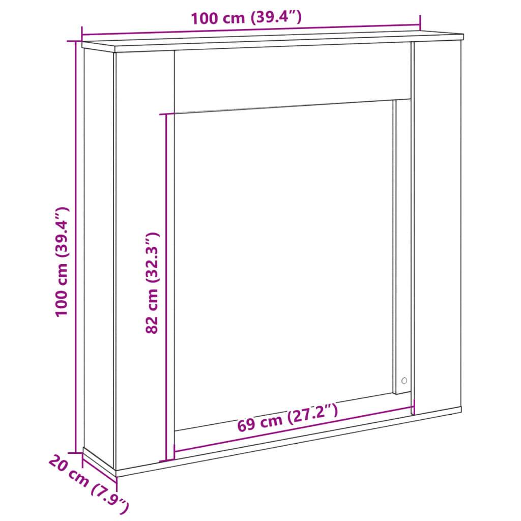 forsats til pejs 100x20x100 cm konstrueret træ hvid