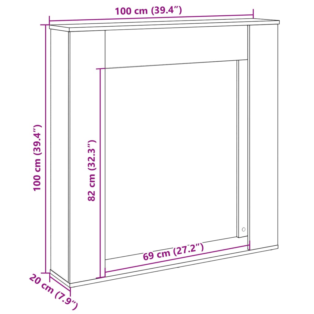 forsats til pejs 100x20x100 cm konstrueret træ betongrå