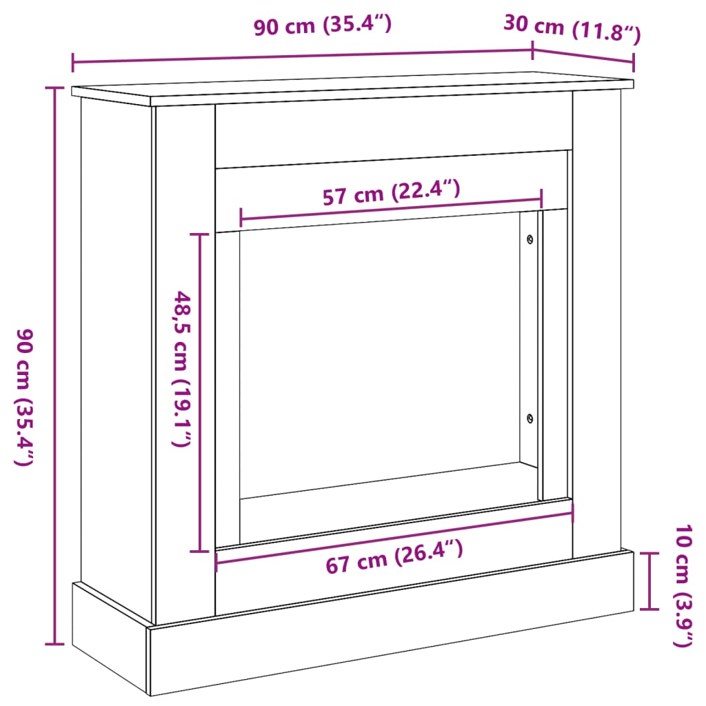 forsats til pejs 90x30x90 cm konstrueret træ betongrå