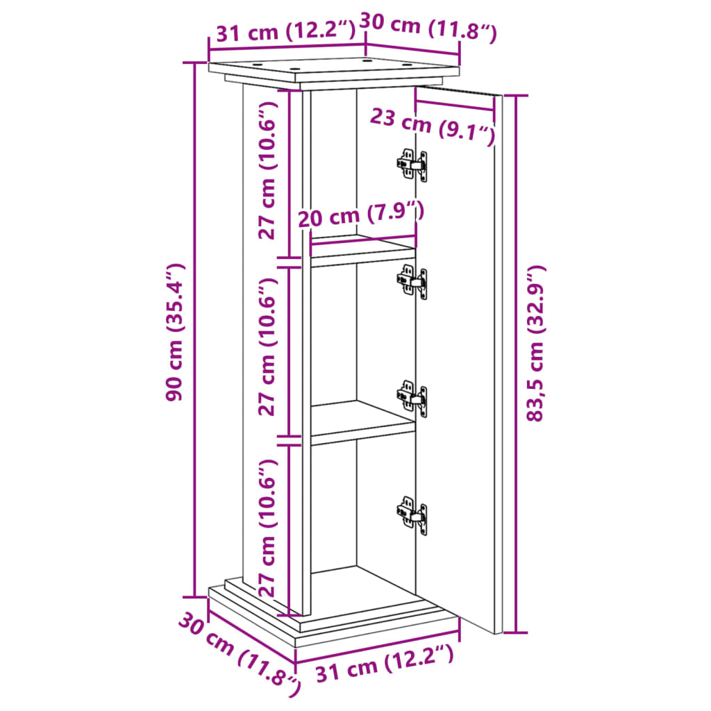 piedestal med opbevaring 31x30x90 cm konstrueret træ sonoma-eg