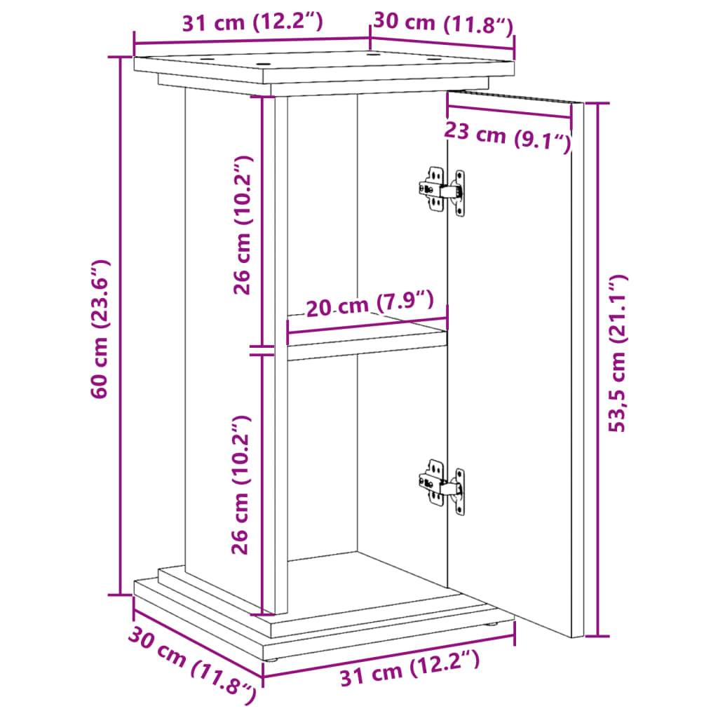 piedestal med opbevaring 31x30x60 cm konstrueret træ sonoma-eg