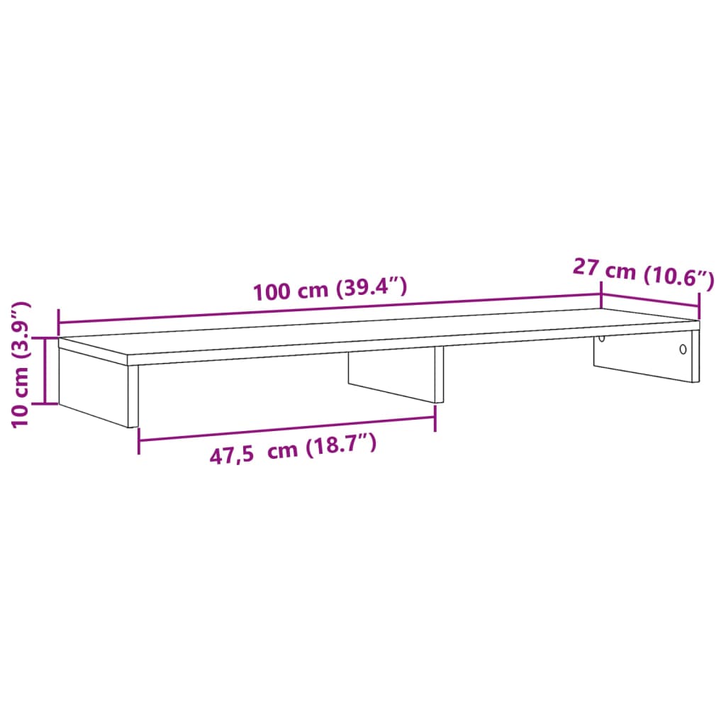 skærmstander 100x27x10 cm konstrueret træ røget egetræsfarve