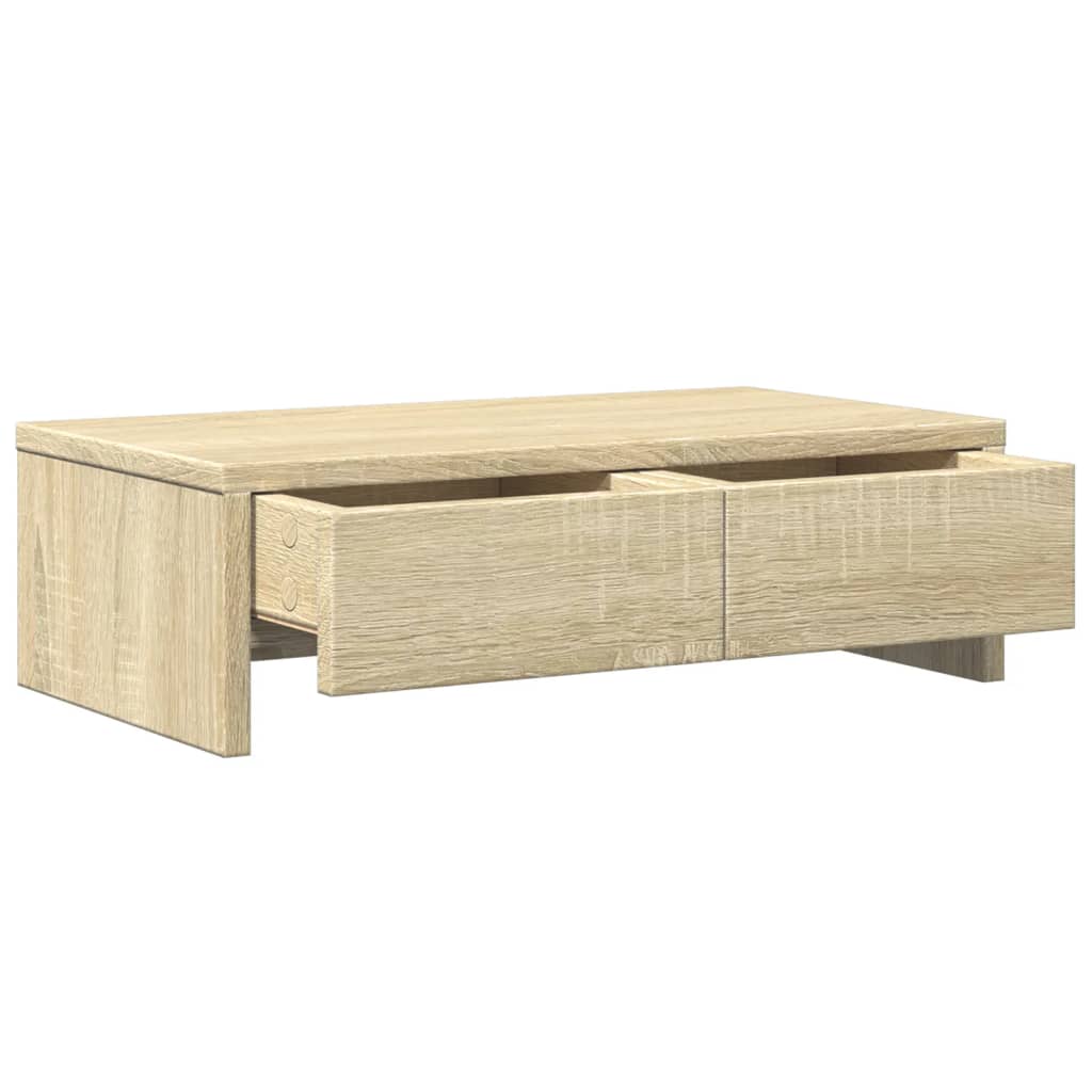 skærmholder med skuffer 50x27x15 cm konstrueret træ sonoma-eg