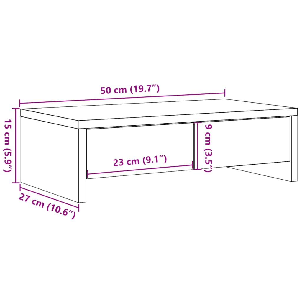 skærmholder med skuffer 50x27x15 cm konstrueret træ sonoma-eg