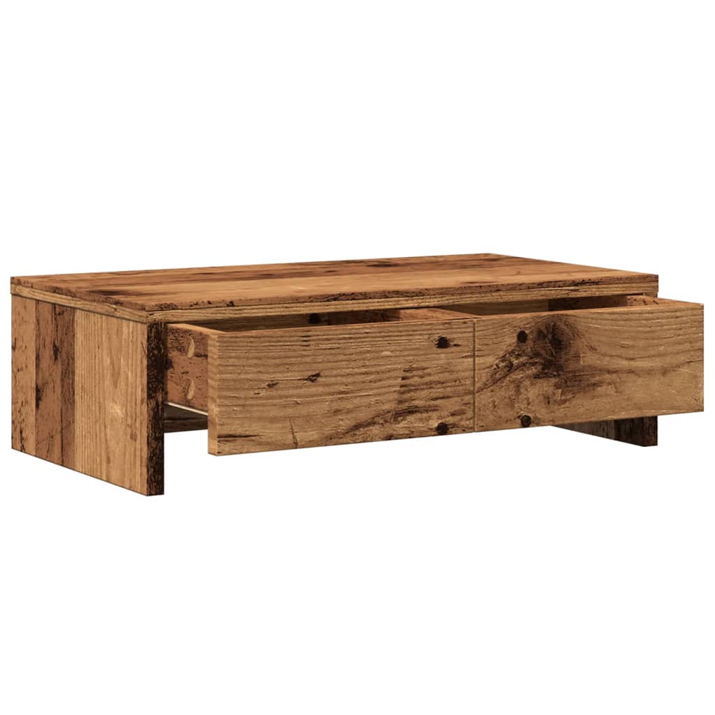 skærmholder med skuffer 50x27x15 cm konstrueret træ gammelt træ