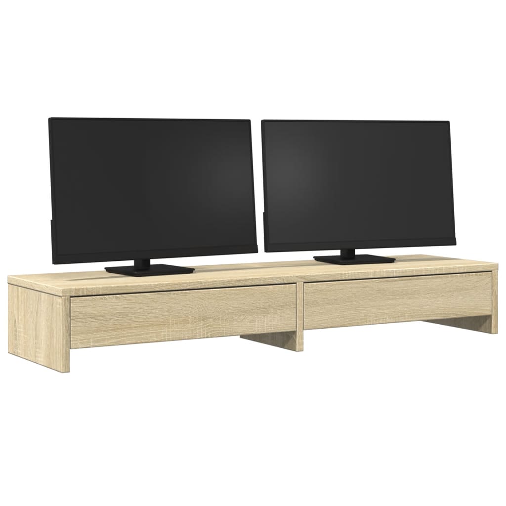 skærmstativ med skuffer Sonoma eg 100x27x15 cm konstrueret træ