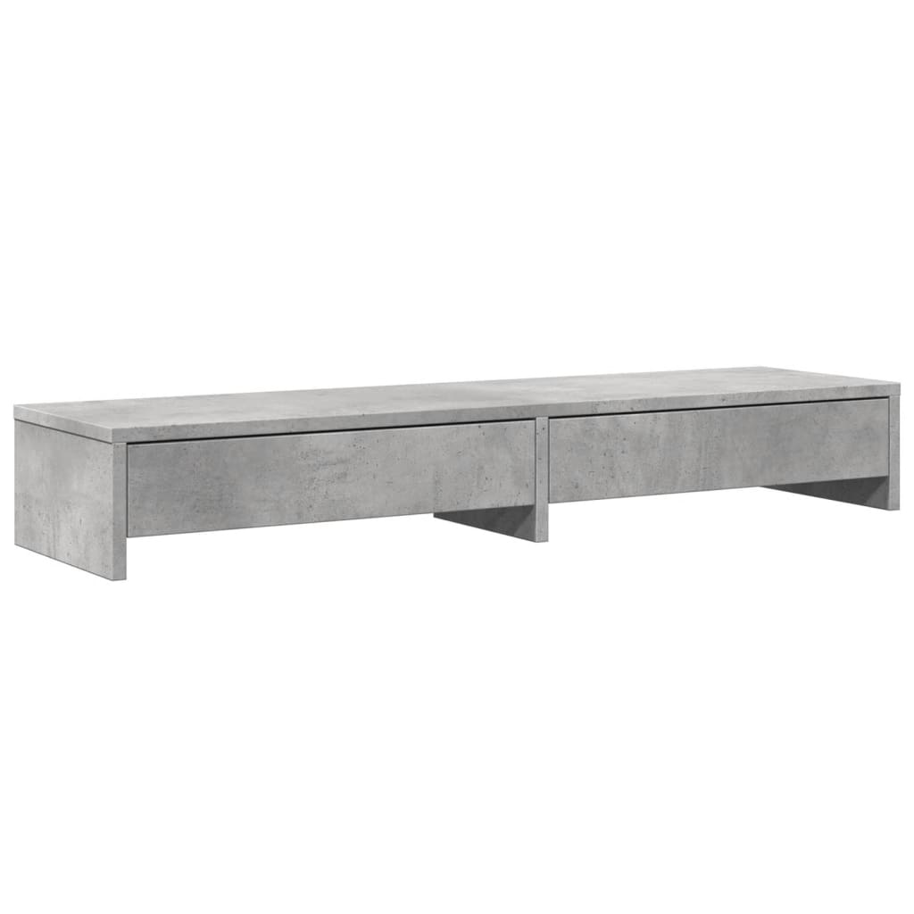 skærmholder med skuffer 100x27x15 cm konstrueret træ betongrå