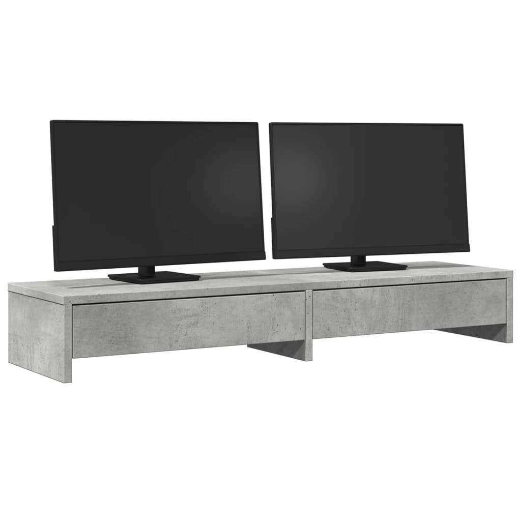 skærmholder med skuffer 100x27x15 cm konstrueret træ betongrå