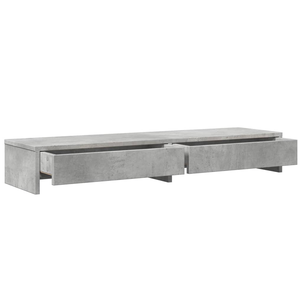 skærmholder med skuffer 100x27x15 cm konstrueret træ betongrå