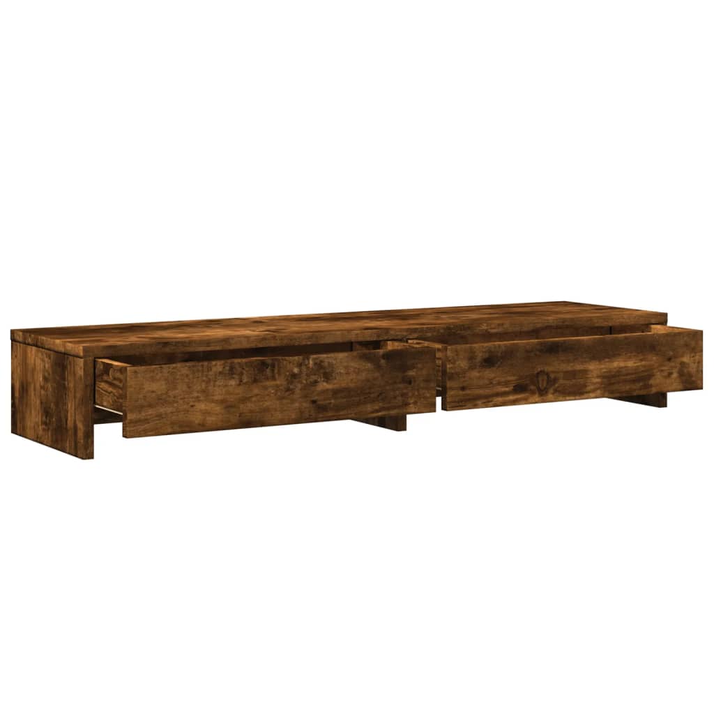 skærmholder med skuffer 100x27x15 cm konstrueret træ røget eg