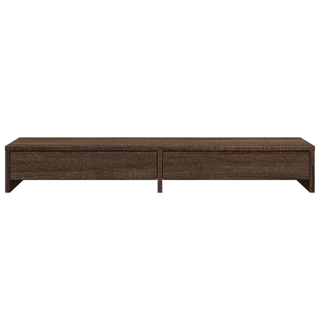 skærmstander med skuffer 100x27x15 cm konstrueret træ brun eg