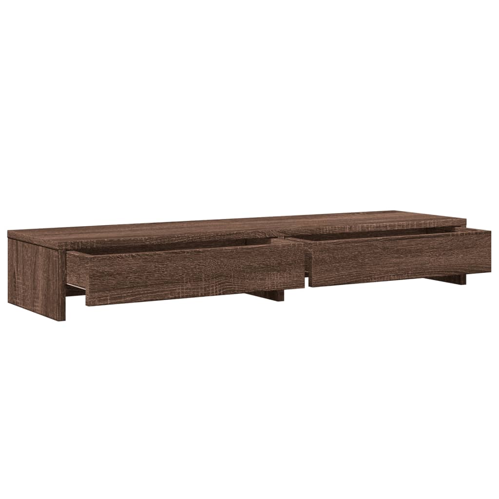 skærmstander med skuffer 100x27x15 cm konstrueret træ brun eg