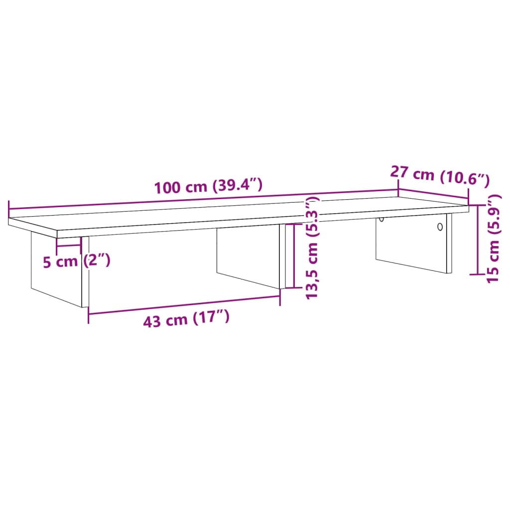 skærmstander 100x27x15 cm konstrueret træ grå sonoma-eg