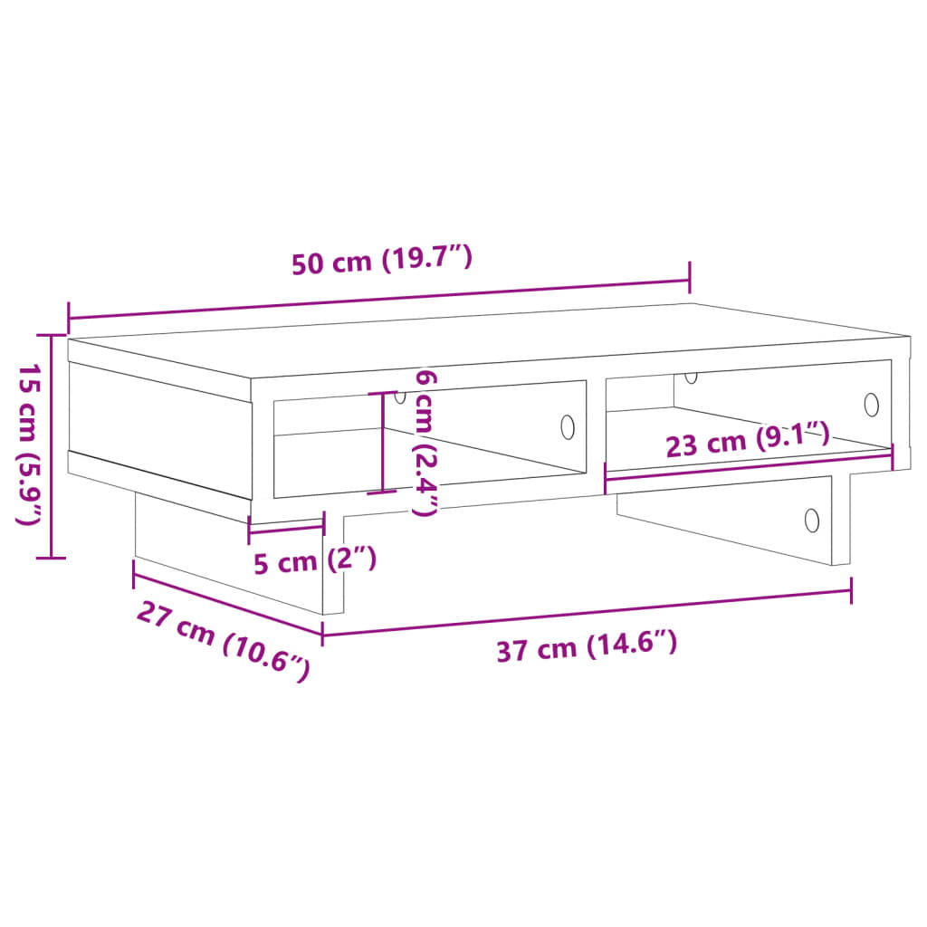 skærmholder 50x27x15 cm konstrueret træ betongrå