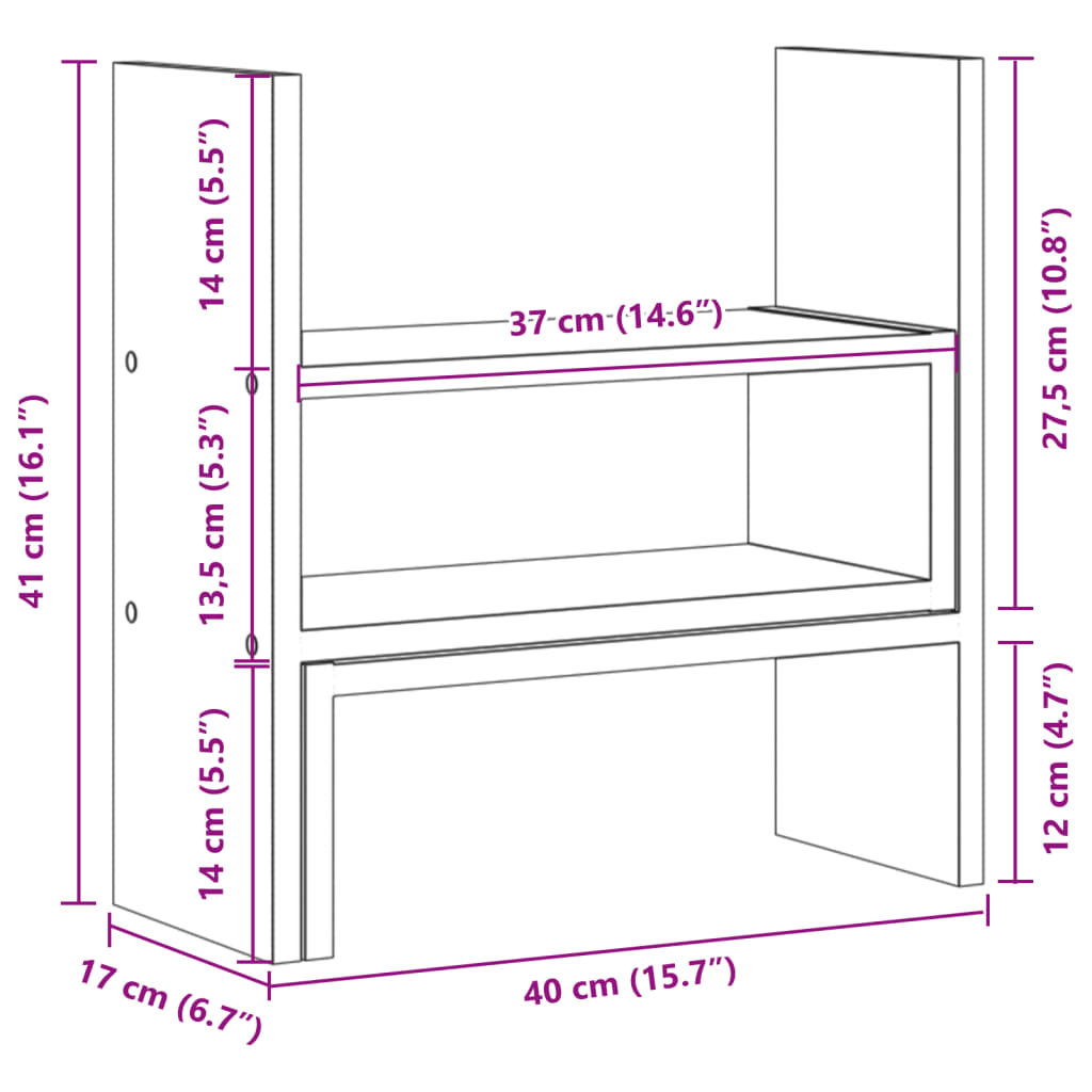 hylde til skrivebord 40x17x41 cm konstrueret træ sonoma-eg