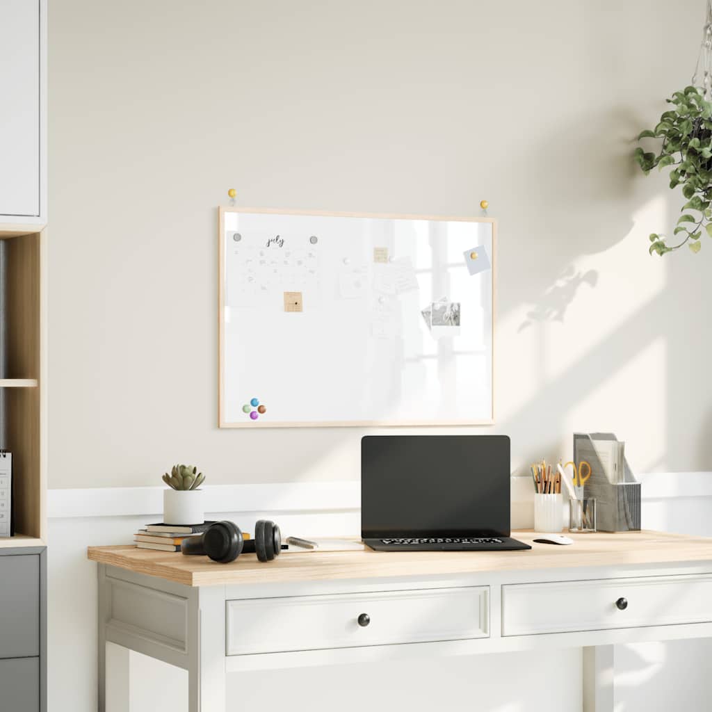 magnetisk whiteboardtavle med ramme i massivt fyrretræ 80x55 cm billede
