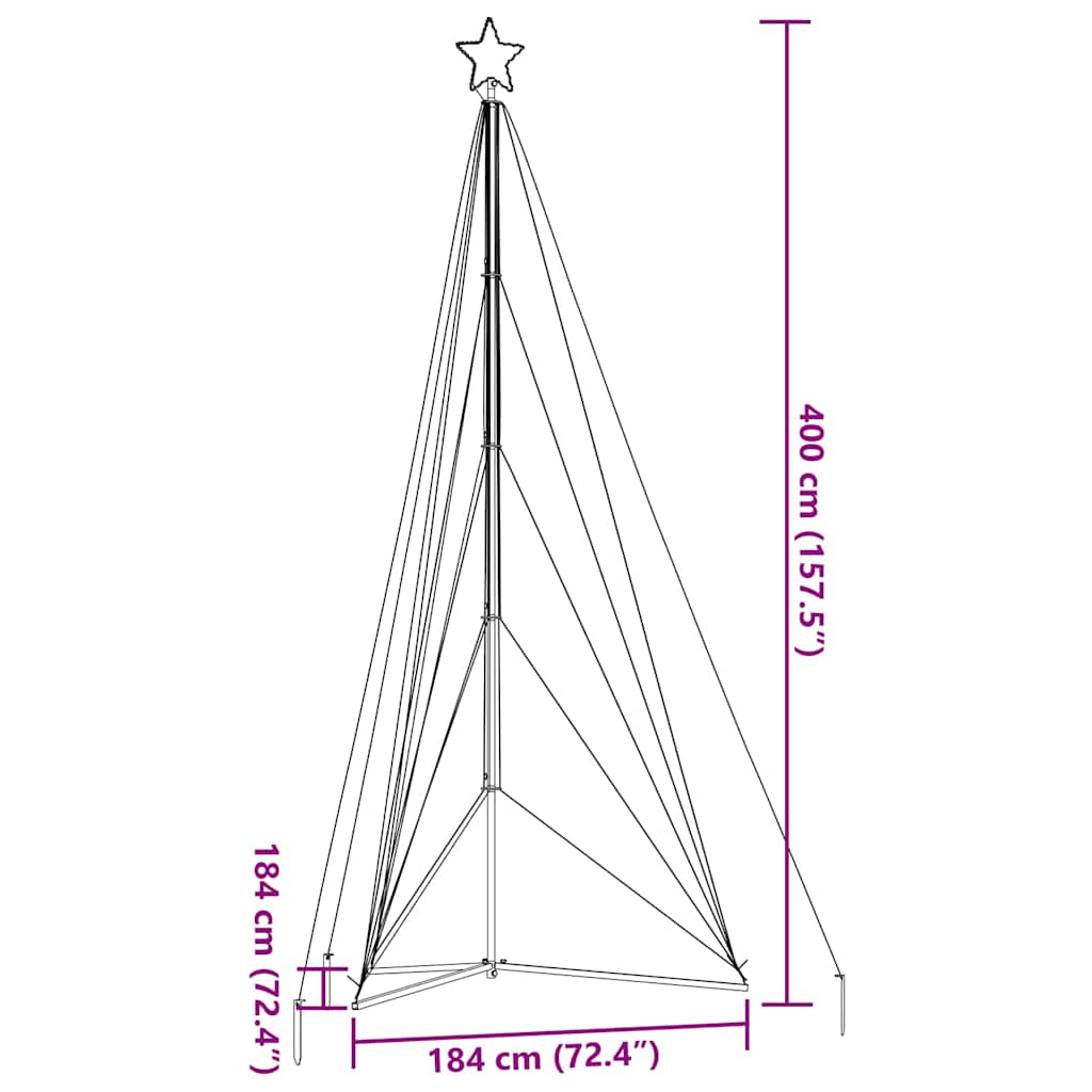 LED-juletræ 615 LED'er 404,5 cm farverigt lys