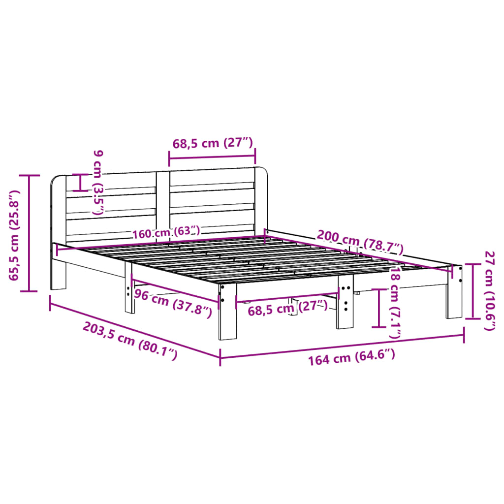 sengeramme uden madras 160x200 cm massivt fyrretræ hvid