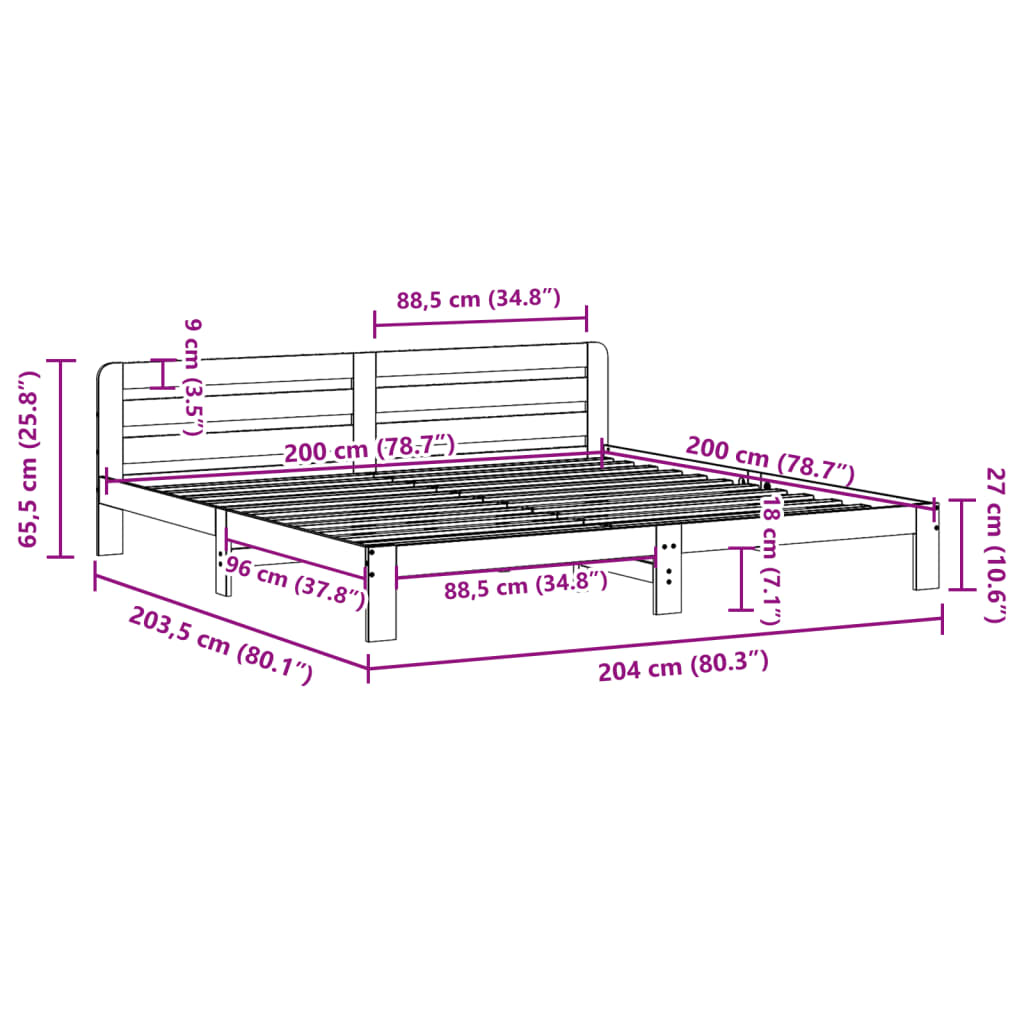 sengeramme uden madras 200x200 cm massivt fyrretræ