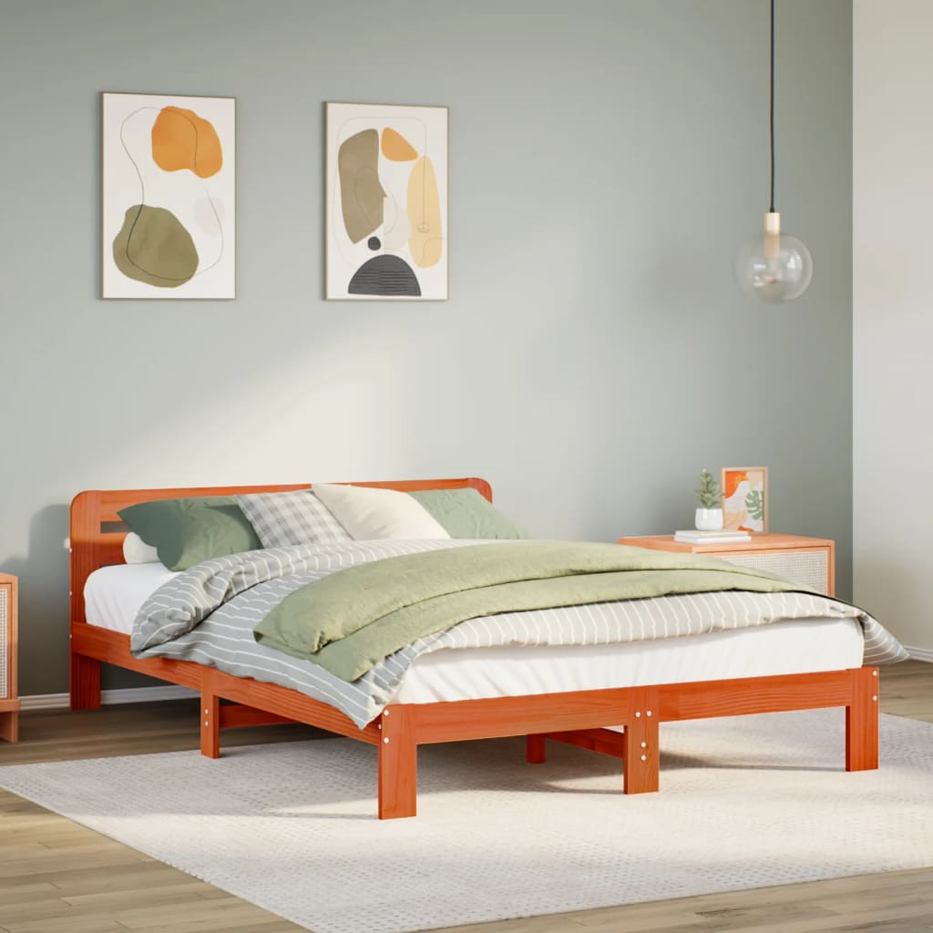 sengeramme uden madras 140x190 cm massivt fyrretræ gyldenbrun