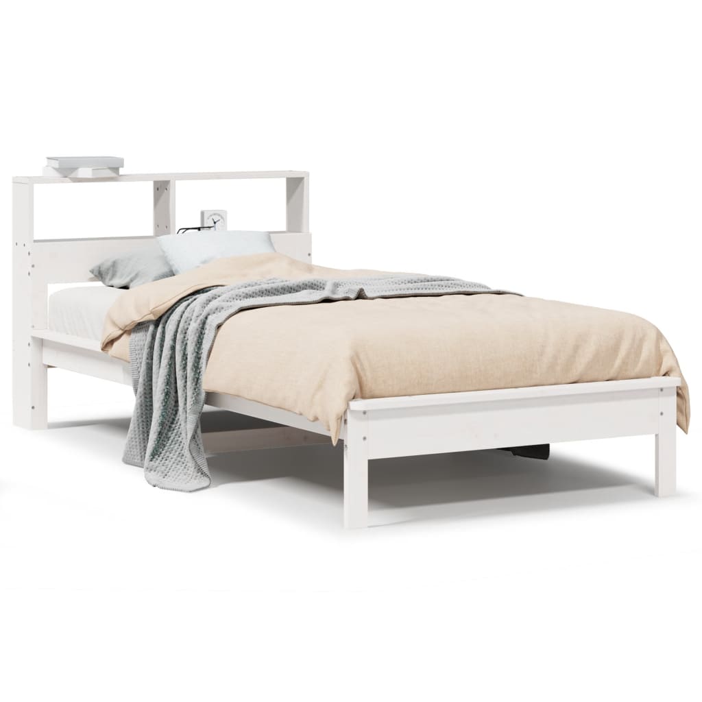 seng med reol uden madras 90x190 cm massivt fyrretræ hvid
