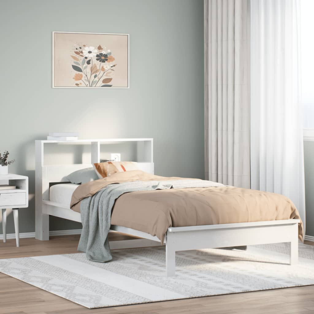 seng med reol uden madras 90x190 cm massivt fyrretræ hvid