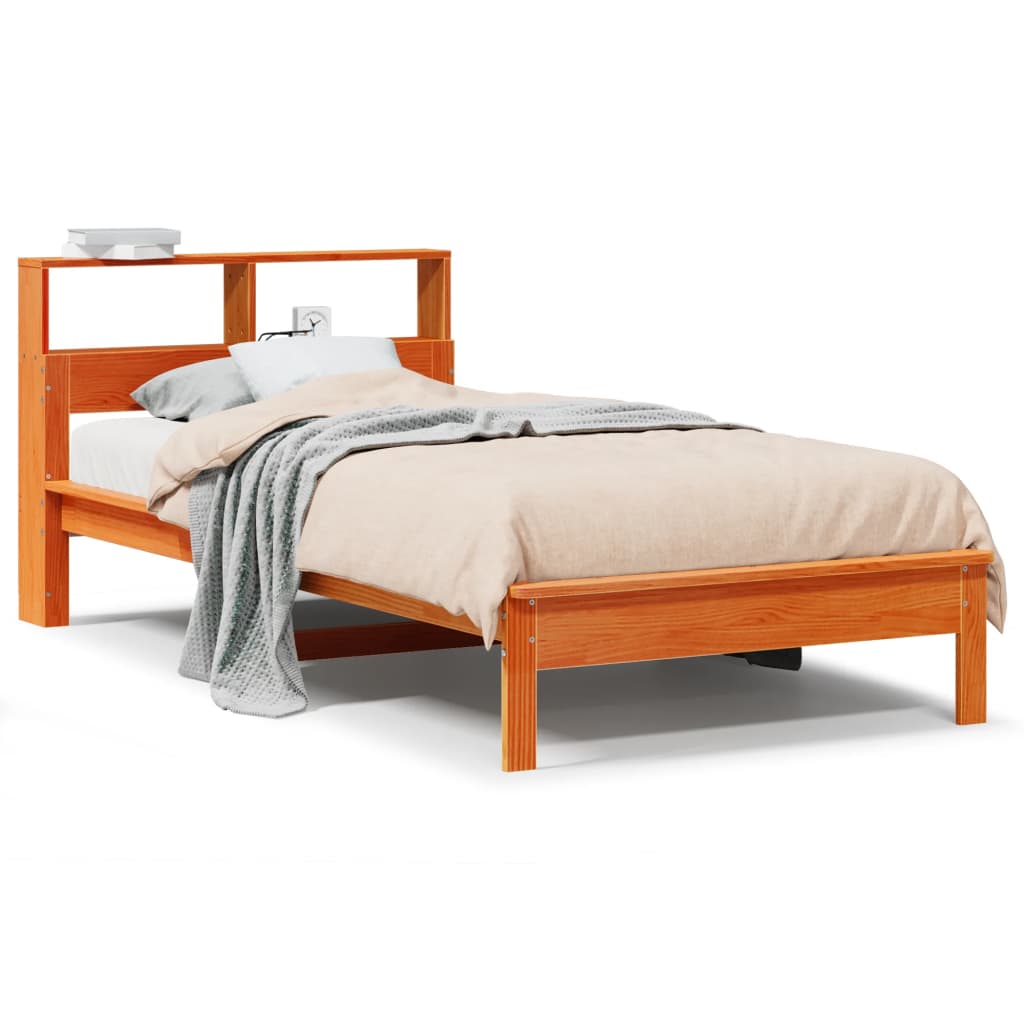 seng med reol uden madras 90x190 cm massivt fyrretræ gyldenbrun