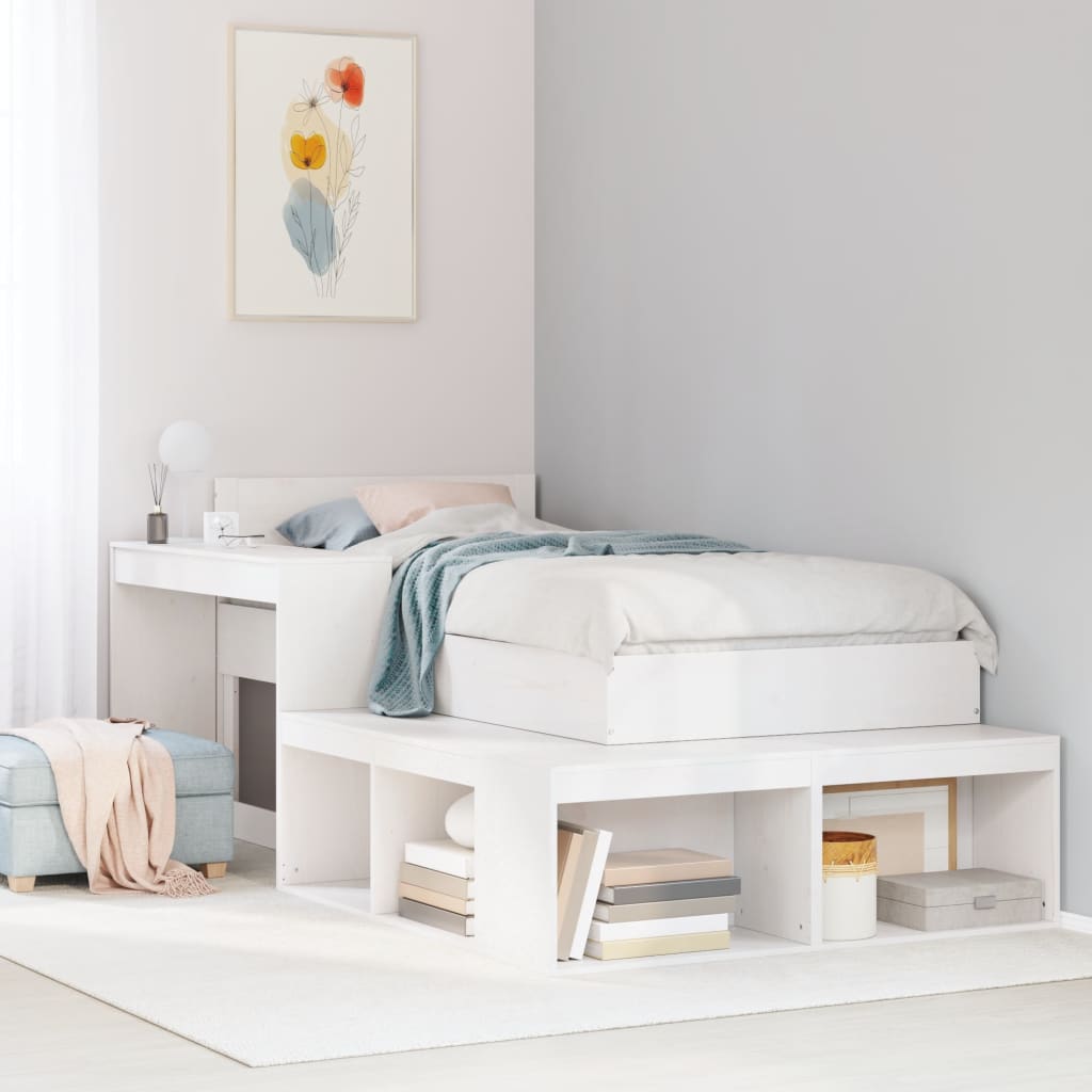 sengebord med skrivebord hvid 232x122x75 cm massivt træ fyrretræ