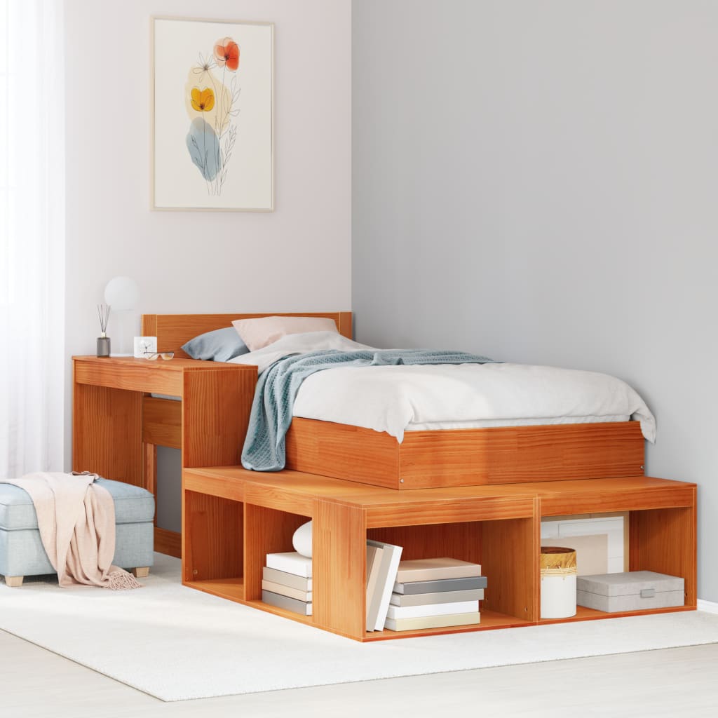 sengebord med skrivebord 222x122x75 cm massivt fyrretræ