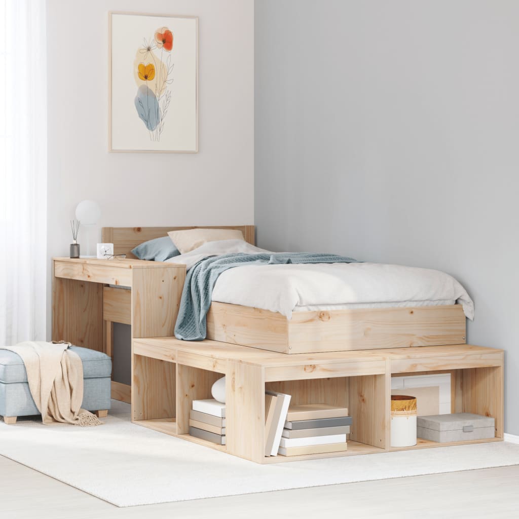 sengebord med skrivebord 222x107x75 cm massivt fyrretræ