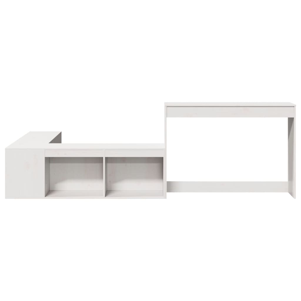 sengebord med skrivebord 222x107x75 cm massivt fyrretræ hvid